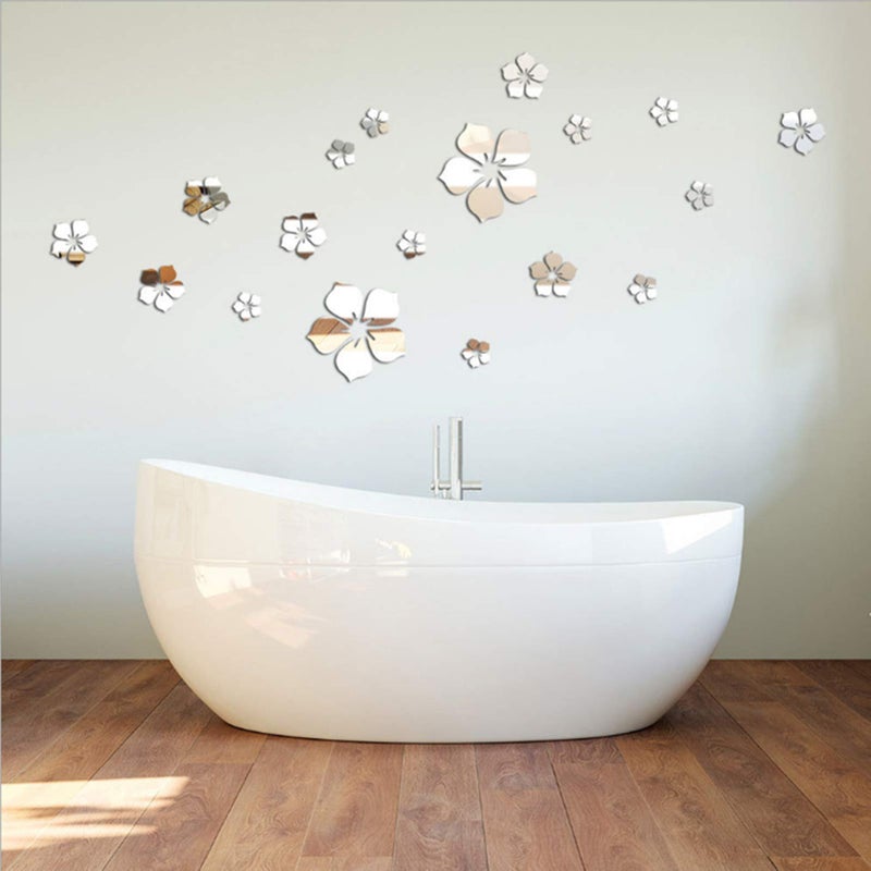 AQRICHFOX 18pcs Acrylic Mirror Wall Sticker Decal for Home Living Room Bedroom Decor 3D Flower DIY Wall Decoration Silver - Image 3